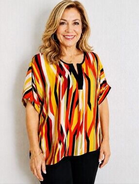 Gibson Latimer Multicolor Striped High-Low Blouse, Size Large